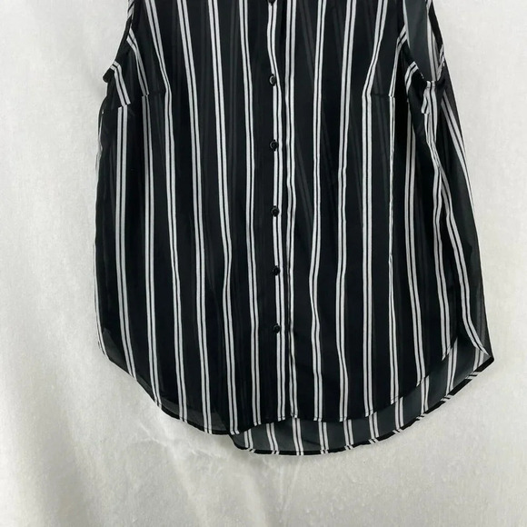 H&M Blouse Women's Sz 6 Black White Striped Sheer Unlined Collared Sleeveless - Picture 8 of 11